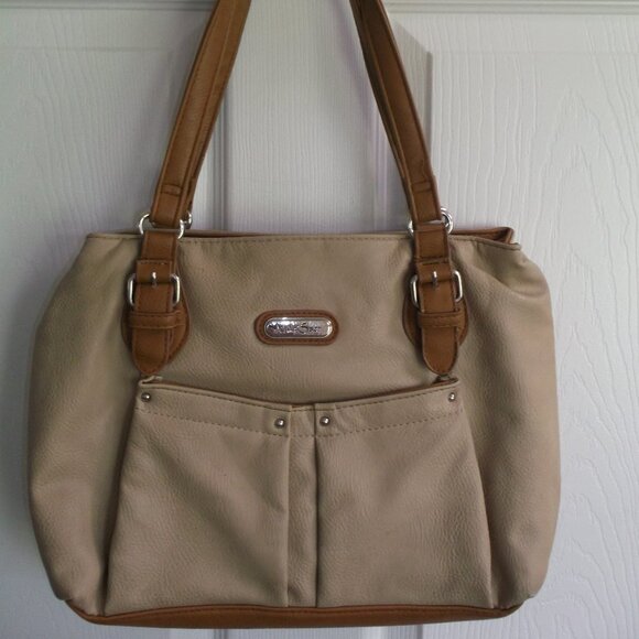 Multi Sac Shoulder Bag HANDBAG Tote PURSE Tan & Brown with Multiple Compartments - Picture 1 of 10